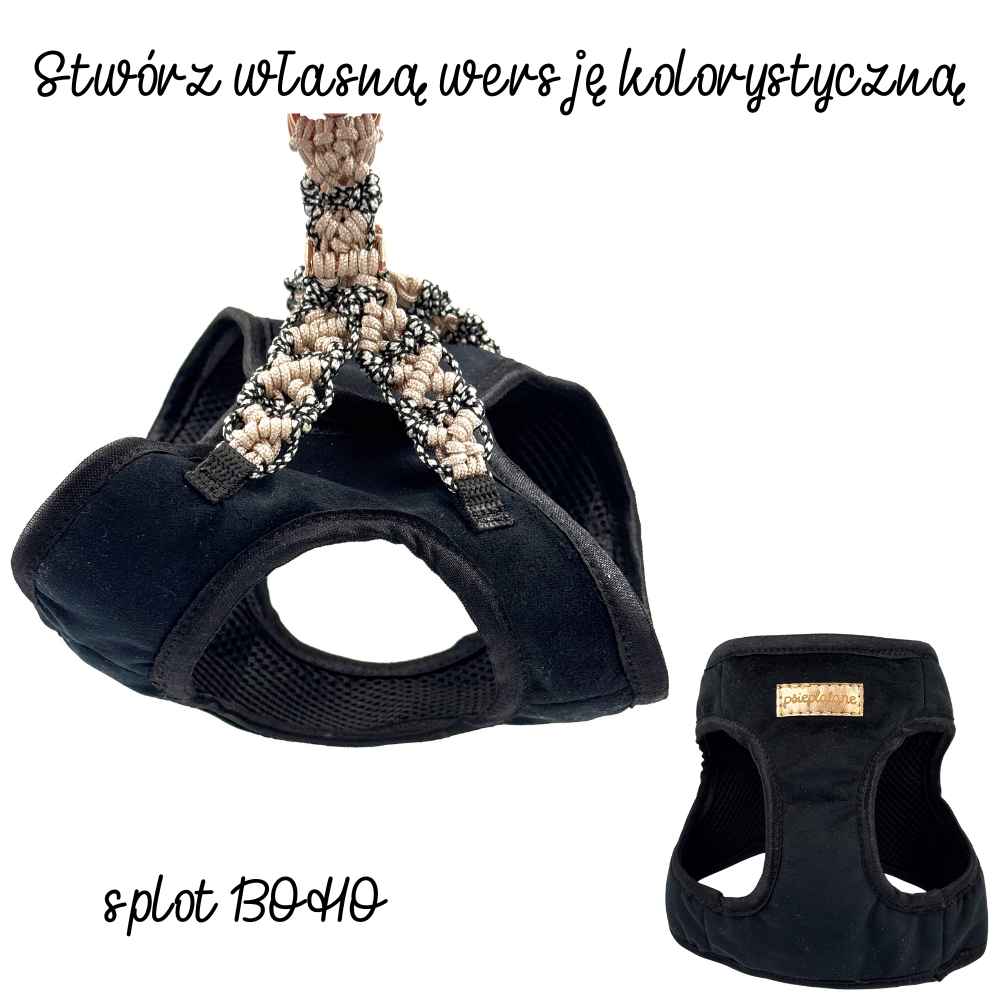 Personalizowane szelki bezuciskowe dla małego psa - puszorki dla psa, kamizelka step in (splot BOHO)